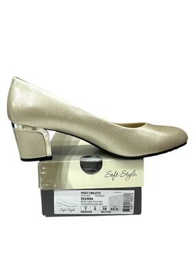Soft Style Deanna Pump Women 7 Bone Crosshatch Low Block Heel Classic Office